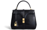 CELINE 16 Lizard Skin Handbag Small Size Women's Black