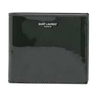 SAINT LAURENT PARIS Patent Leather Calfskin Wallet Men's Dark Green