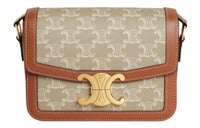 CELINE Triomphe Arc De Triomphe Cow Leather Binding Shoulder Bag, Portable Crossbody Bag Women's Beige Brown