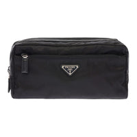 PRADA Saffiano Leather Toiletry Bags Clutches Unisex Black