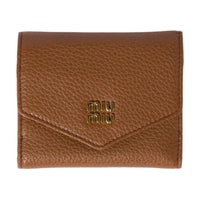 MIU MIU Cow Leather Card Holder Unisex Brandy