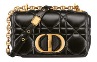 DIOR Caro Cow Leather Clutches Shoulder Bag Crossbody Bag Small Size Women's Black