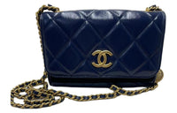 CHANEL Cow Leather Shoulder Bag Women's Dark Blue
