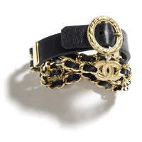 CHANEL Calfskin Bracelets Women's Black/Gold