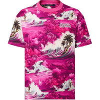 LOUIS VUITTON Logo Plant Pattern Print Crew Neck Short Sleeved T Shirt Men's Fuchsia
