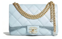 CHANEL Lambskin Flap Bag, Crossbody Bag, Shoulder Bag Women's Light Blue