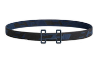 HERMES Fashionable Comfortable Blue Buckle Nylon Belt Leather Belts Men's Blue Width: 3.2cm