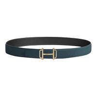 HERMES Metal Calfskin Brass Leather Belts Men's Blue Width: 3.2CM