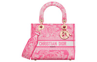 DIOR Embroidery One Shoulder Handbag Crossbody Bag Medium Size Women's Neon Pink