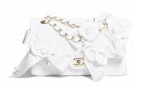 CHANEL Classic Flap CF Embroidered Twill Velvet Crossbody Bag Women's White