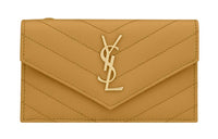 SAINT LAURENT CASSANDRE Grained Calfskin Card Holder Regular Women's Linen Wine Yellow