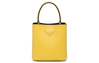PRADA Panier Leather One Shoulder Handbags Women's Daylight Yellow Spelled Black