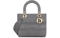 DIOR Lady D Lite Embroidery Handbag Medium Size Women's Gray