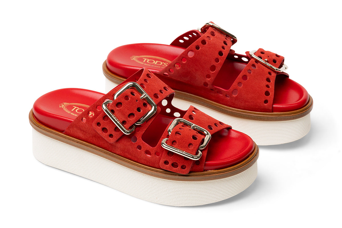 Tod's Perforated Buckle Platform Sandals