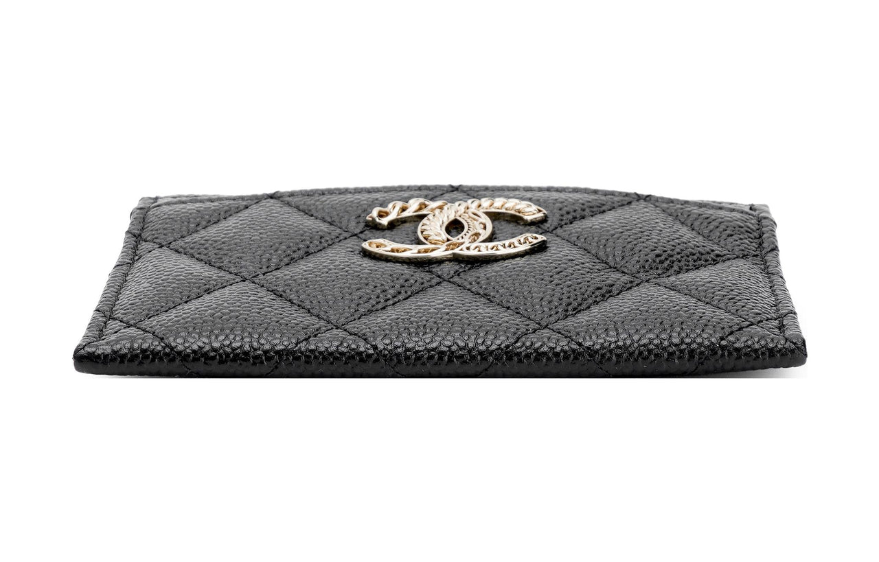 CHANEL Grained Calfskin Card Holder Regular Women's Black