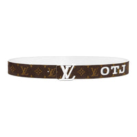 LOUIS VUITTON Leather Leather Belts Men's White Width: 4CM