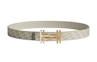 HERMES Calfskin Metal Belt Men's Light Gold Width: 3.2cm
