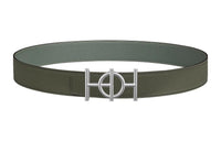 HERMES Trendy Versatile Silver Buckle Togo Calfskin Double-Sided Leather Belt Men's Green Width: 3.8cm
