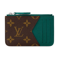 LOUIS VUITTON Leather Trim Card Holder Regular Men's Dark Green & Brown