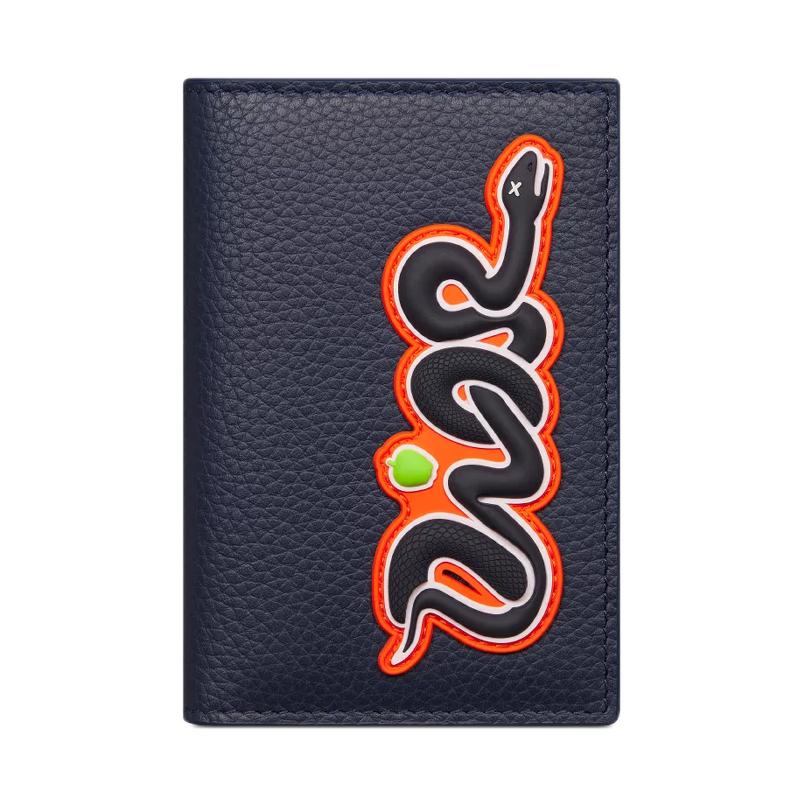 DIOR KAWS Collaboration Cow Leather Card Holder Men's Marine Blue