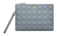 DIOR Caro Cow Leather Storage Bag Handbag Clutch Large Size Women's Cloud Blue