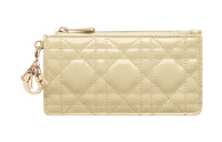 DIOR Lady Dior Patent Leather Calfskin Card Holder Small Size Women's Light Yellow
