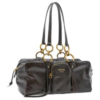 PRADA Calfskin Shoulder Bag Medium Size Women's Dark Brown