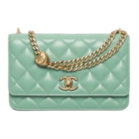 CHANEL Shiny Lambskin Crossbody Bag Shoulder Bag Women's Light Green
