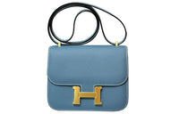 HERMES Constance Epsom Leather Shoulder Bag Crossbody Bag Mini Women's Blue