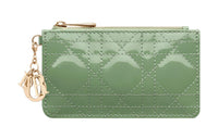 DIOR Lady Dior Patent Leather Cow Leather Card Holder Women's Green
