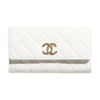 CHANEL Shiny Calfskin Wallet Women's White