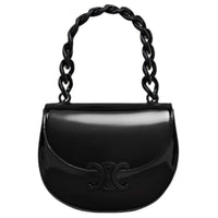 CELINE Cow Leather Handbag Small Size Women's Black