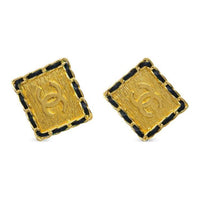 CHANEL 1991 Leather trimmed Clip on Earrings
