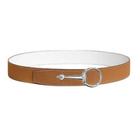 HERMES Calfskin Leather Belts Men's Brown Width  3.8CM
