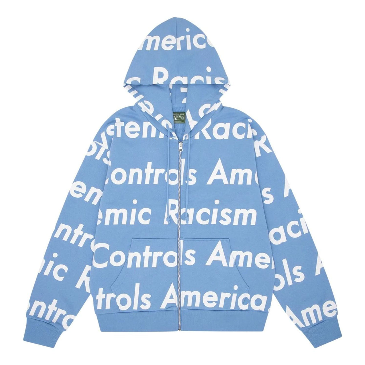 Denim Tears x Arthur Jafa Systemic Racism Controls America Zip Up Hoodie 'Dusty Blue' 014-008-123-DUST
