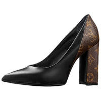 LOUIS VUITTON Chunky Heel High Heels 10.5cm Women's Black
