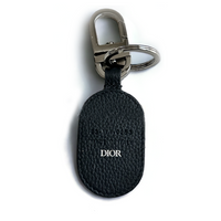 DIOR Calfskin Ruthenium-Plated Brass Keychains Men's Black