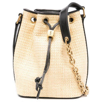 SAINT LAURENT Leather With Raffia Bucket Bag, Shoulder Bag, Crossbody Bag Women's Beige