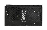 SAINT LAURENT Snake Skin With Sheepskin Card Holder Women's Black & Silver
