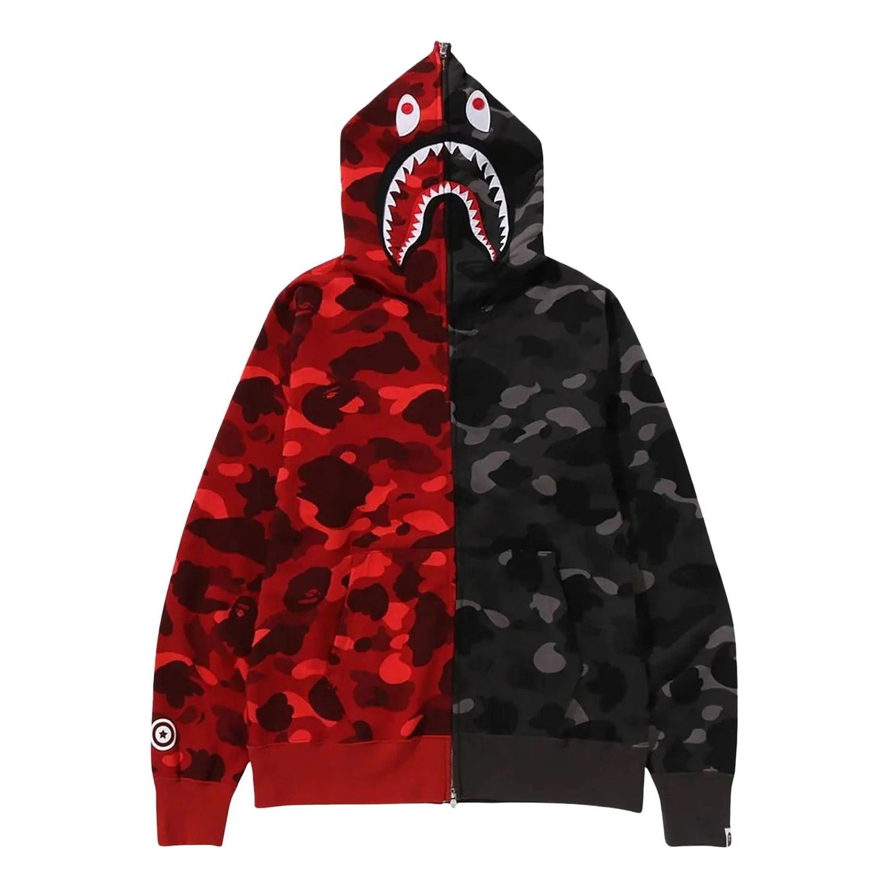 A Bathing Ape Color Camo Separate Shark Full Zip Hoodie 'Red Black' 1K80-115-001-RED-BLACK