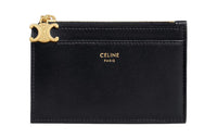 CELINE Triomphe Shiny Calfskin Card Holder Women's Black