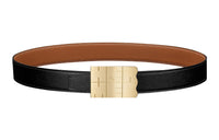 HERMES Elegant Gold Buckle Togo Calfskin Double-Sided Leather Belt Men's Black Width: 3.2cm