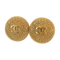 CHANEL 1995 Gold Plated Cc Clip On Costume Earrings