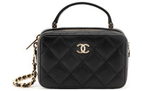 CHANEL Cow Leather Box Bag One Shoulder Handbag With Mirror Mini Women's Black