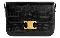 CELINE Triomphe Arc De Triomphe Crocodile Leather Crossbody Bag Shoulder Bag Women's Black