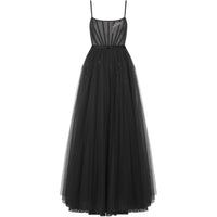 DIOR Flared Long Evening Gown Slip Dress Women's Black