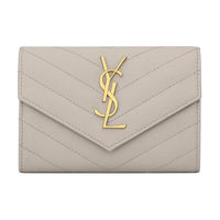 SAINT LAURENT Monogram Leather Envelope Bag Wallet Small Size Women's White