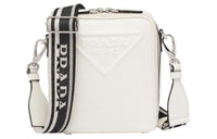 PRADA Saffiano Leather Single One Shoulder Crossbody Cell Phone Pouch Men's White