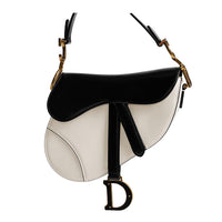 DIOR Cow Leather Saddle Bag Handbag Shoulder Bag Crossbody Bag Mini Women's Black White