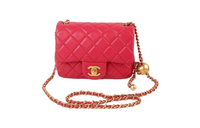 CHANEL Sheepskin Square Fatty Shoulder Bag Crossbody Bag Women's Red